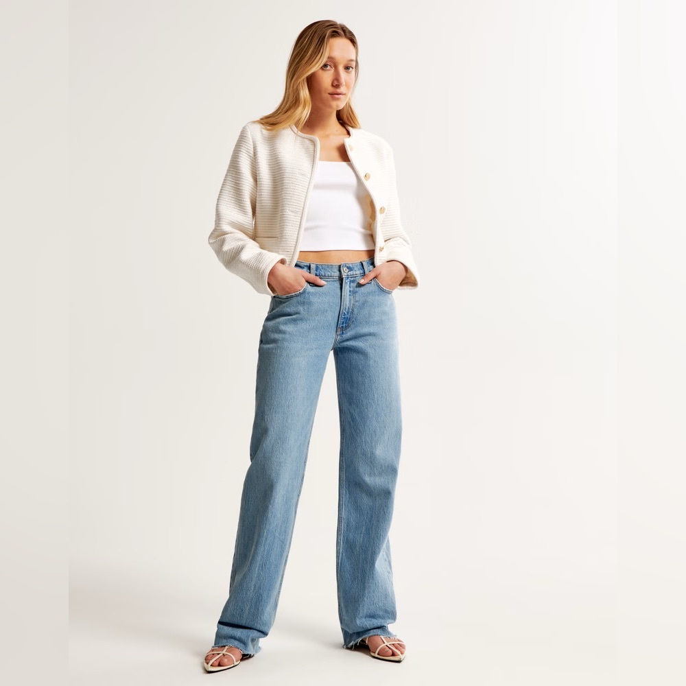 Curve Love Low Rise Baggy Jean size 30 short Medium Wash With Raw Hem